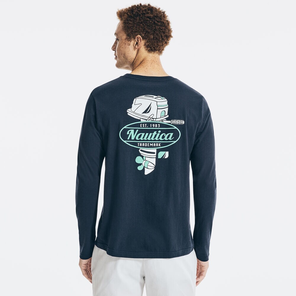 GRAPHIC LONG-SLEEVE T-SHIRT,Navy,large