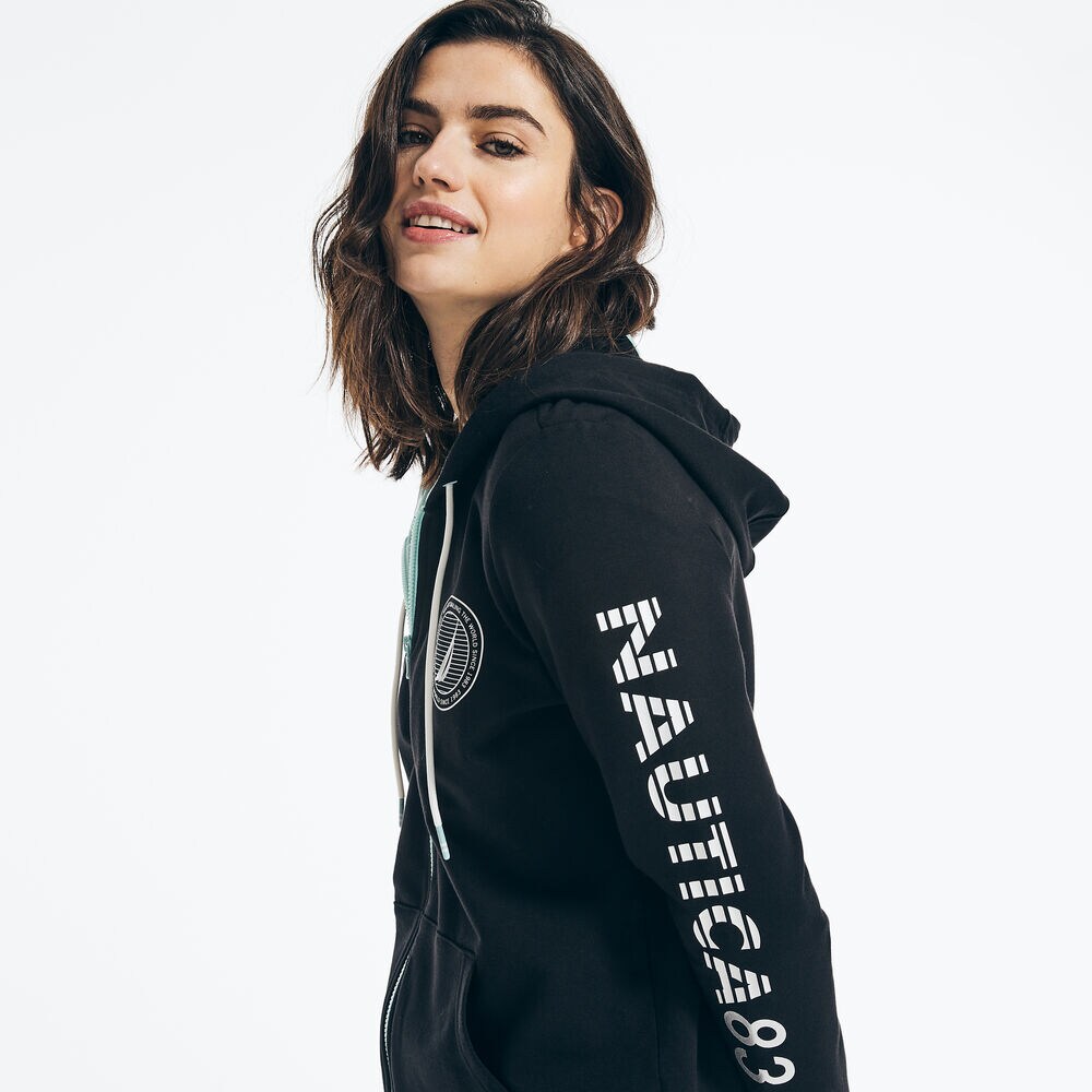 SUSTAINABLY CRAFTED GRAPHIC FULL-ZIP HOODIE,True Black,large