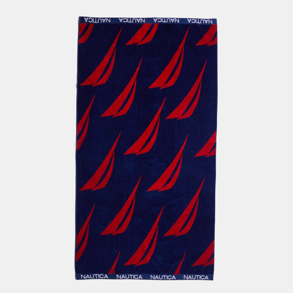 BRAND ICON PRINTED BEACH TOWEL,Nautica Red,large
