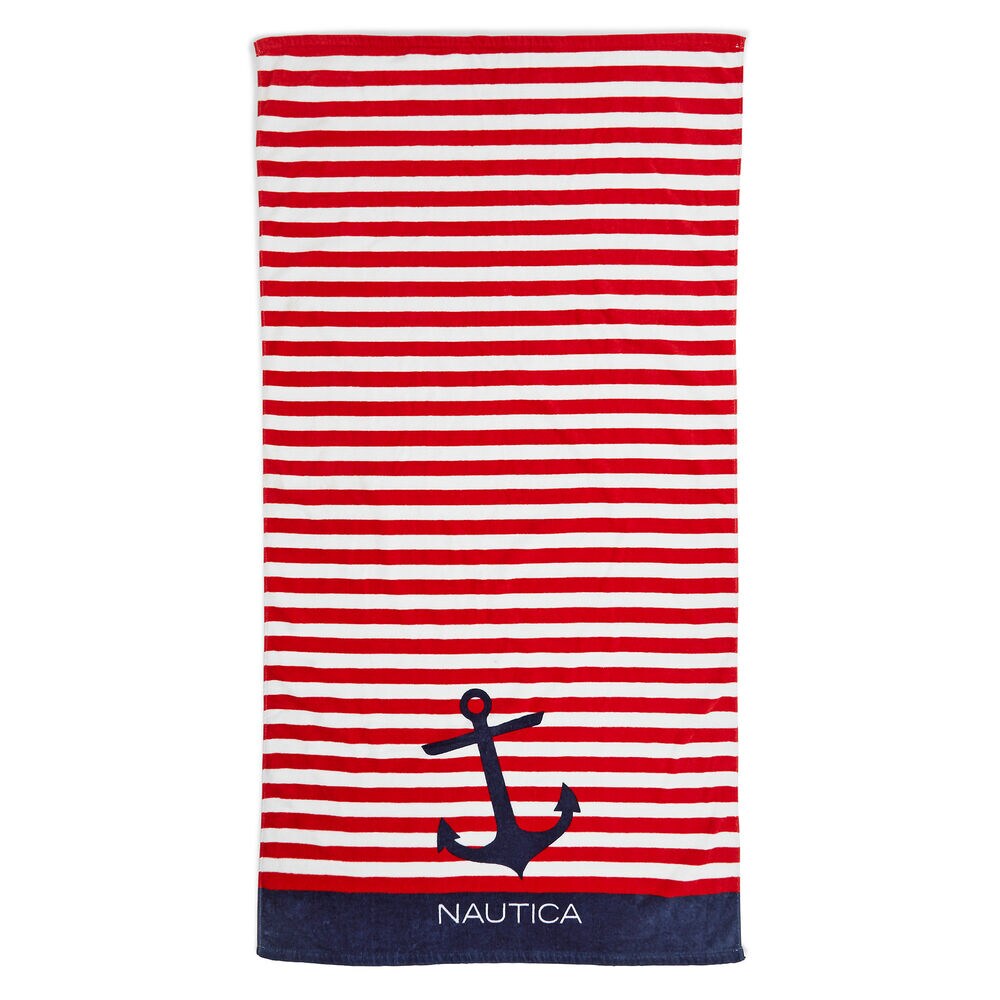 Signature Style Red Striped Beach Towel,Nautica Red,large