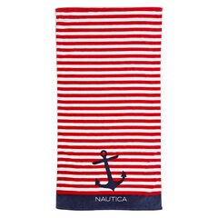 Signature Style Red Striped Beach Towel,Nautica Red,large