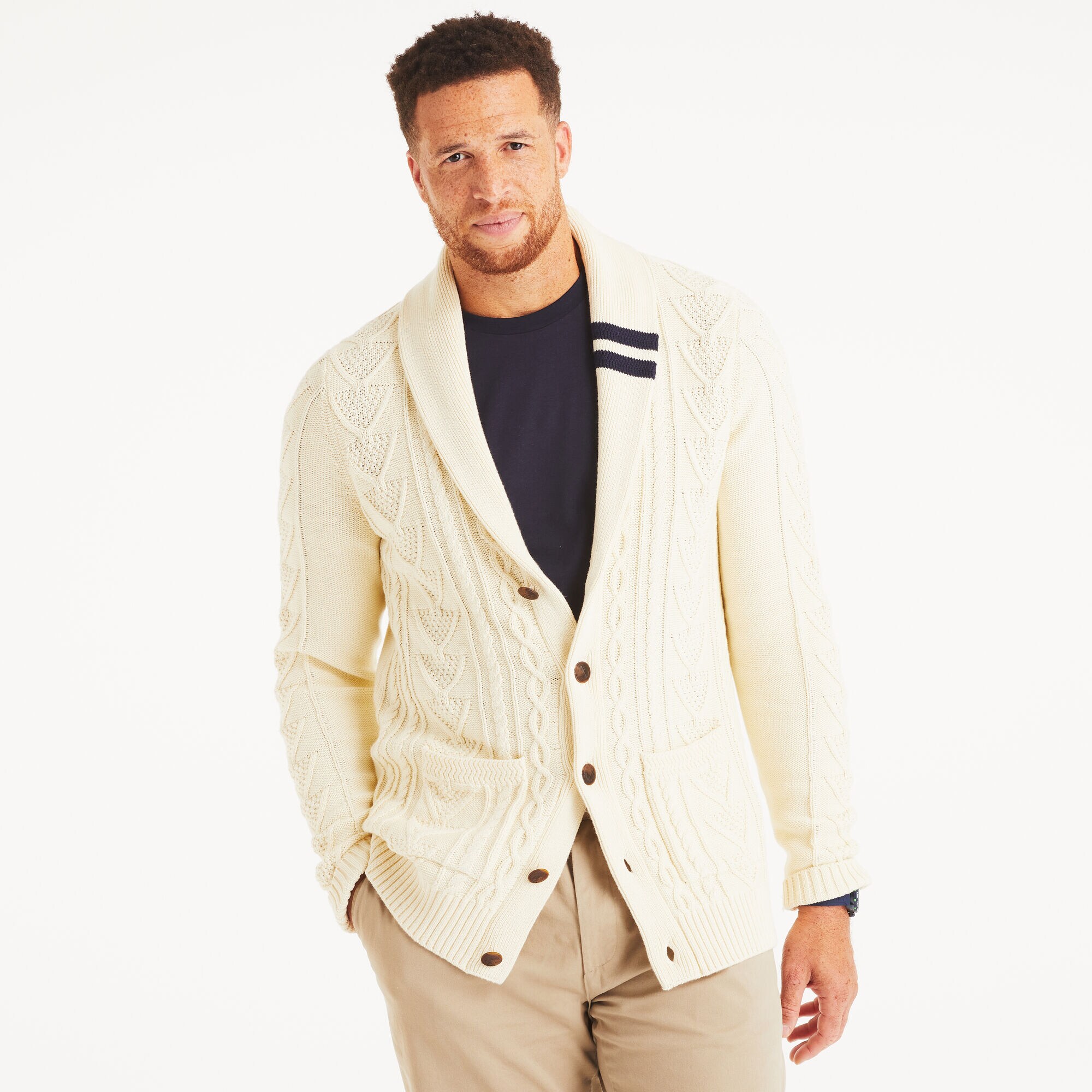Big & Tall Cable-Knit Cardigan,Oatmeal Heather,large