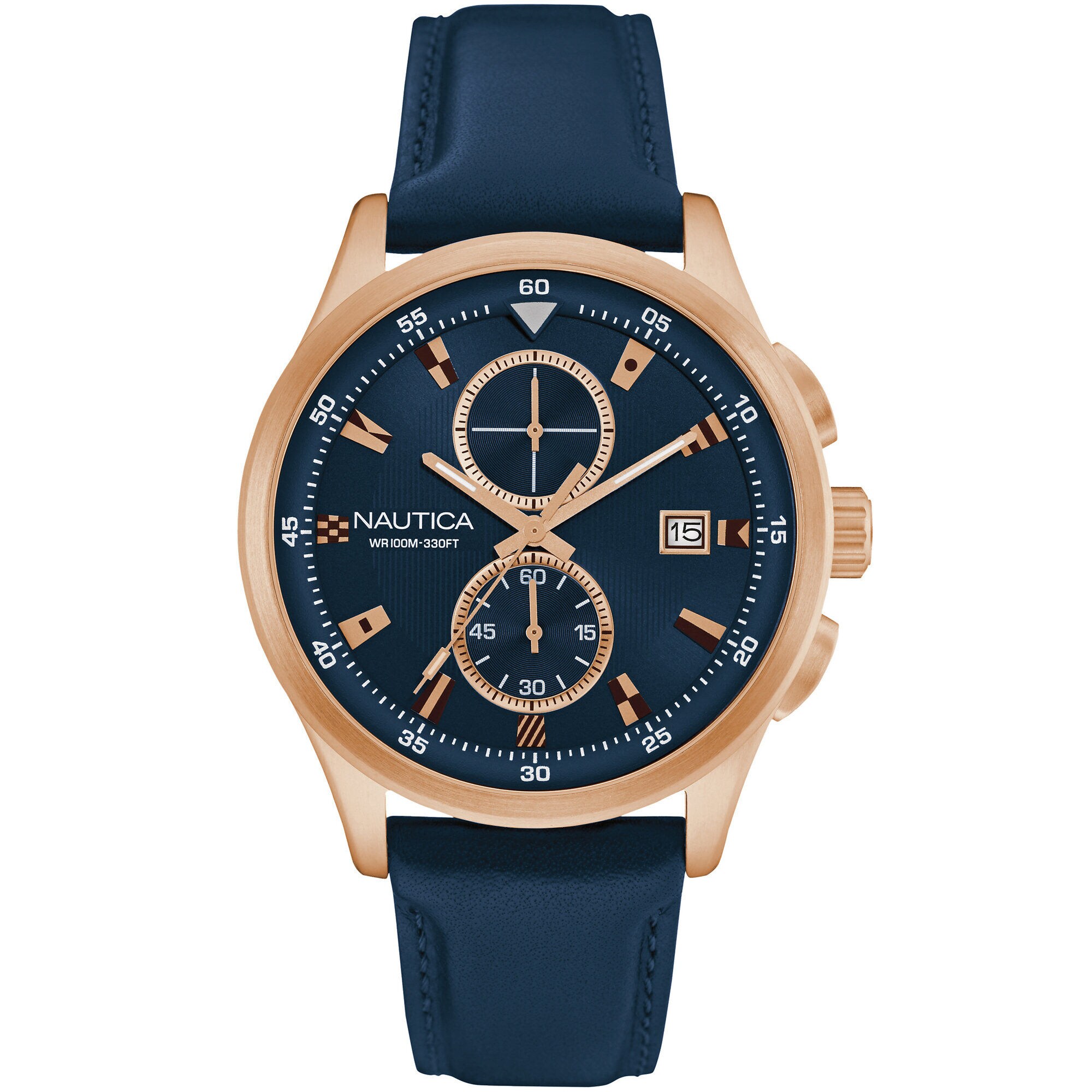 NCT 19 Chronograph Signal Flag Leather Watch,Multi,large