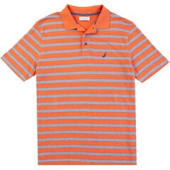 Classic Fit Striped Polo Shirt,Burnt Orange,large