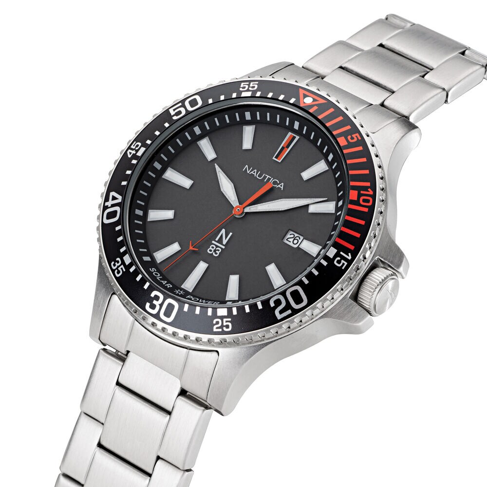 COCOA BEACH SOLAR-POWERED STAINLESS STEEL 3-HAND WATCH,Multi,large