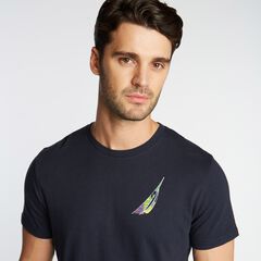 MIXED PRINT GRAPHIC T-SHIRT,Navy,large