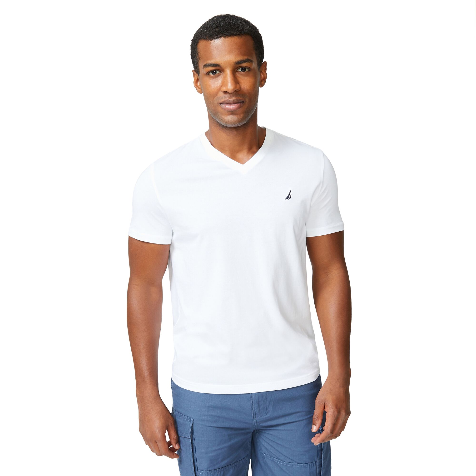 SOLID V-NECK T-SHIRT,Bright White,large