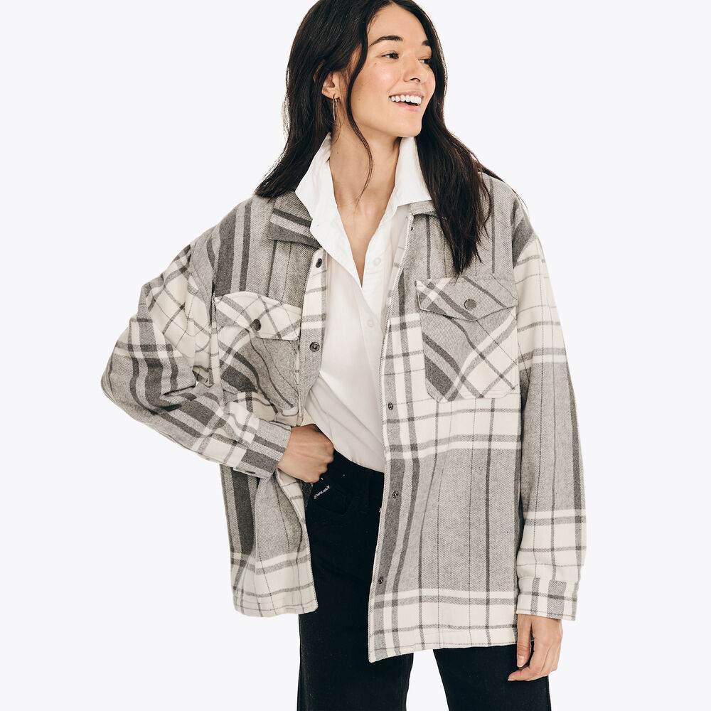Plaid Shacket,Grey Heather,large