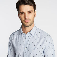 CLASSIC FIT WRINKLE-RESISTANT STRIPE & ANCHOR PRINT SHIRT,Windsurf Blue,large