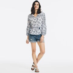 FLORAL PRINT SPLIT-NECK TOP,Nautica Blue,large