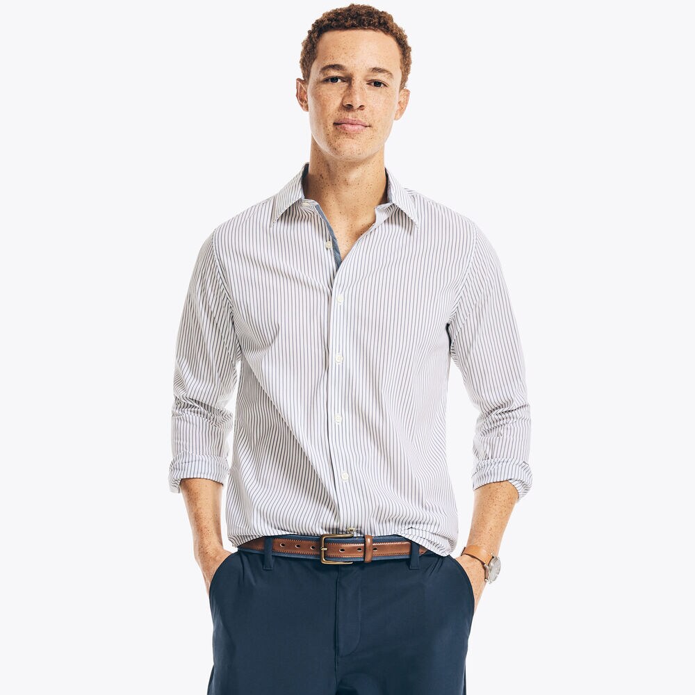 NAVTECH TRIM FIT STRIPED SHIRT,Bright White,large