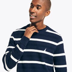 NAVTECH TEXTURED STRIPED CREWNECK SWEATER,Navy,large
