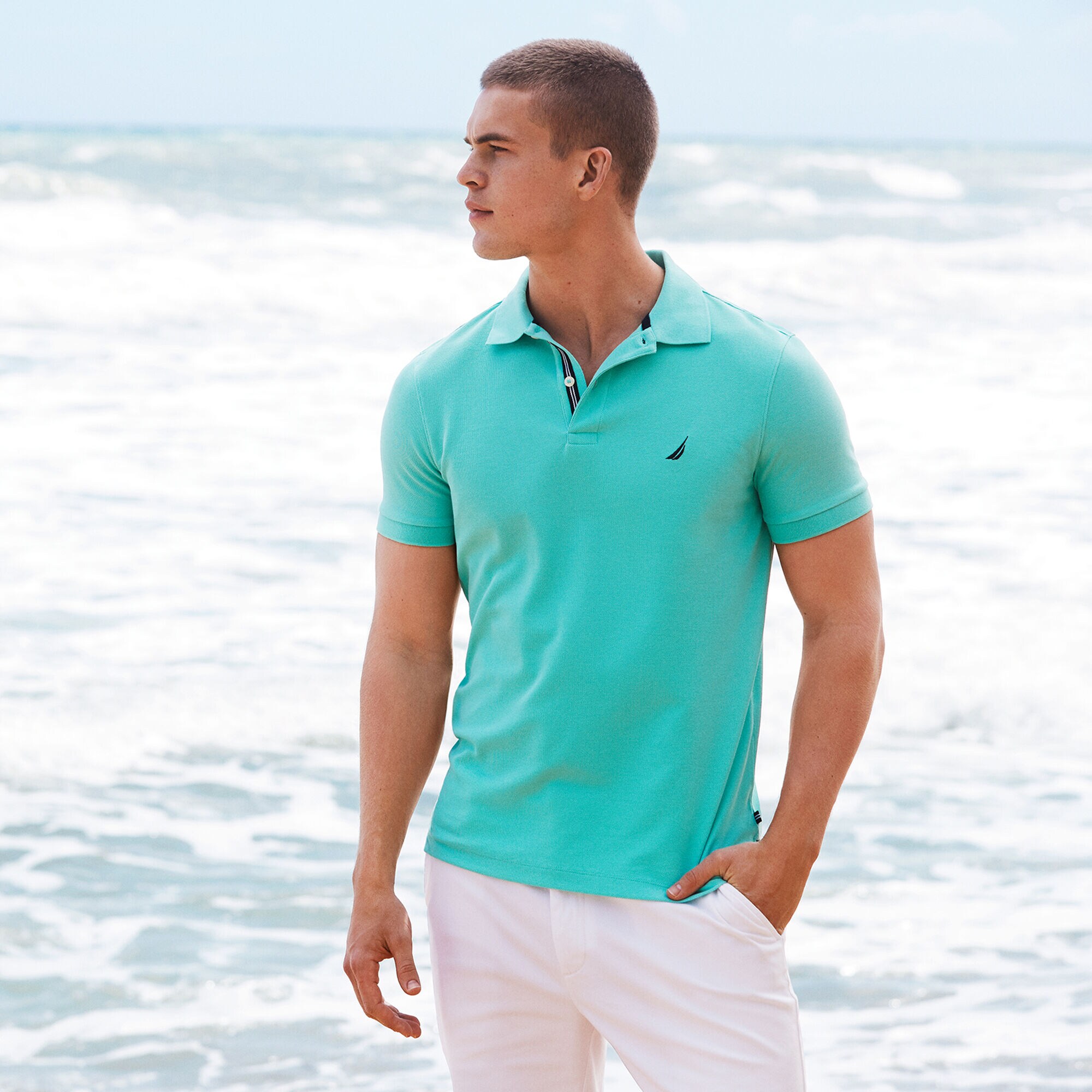 Classic Fit Solid Mesh Polo Shirt,Pool Side Aqua,large