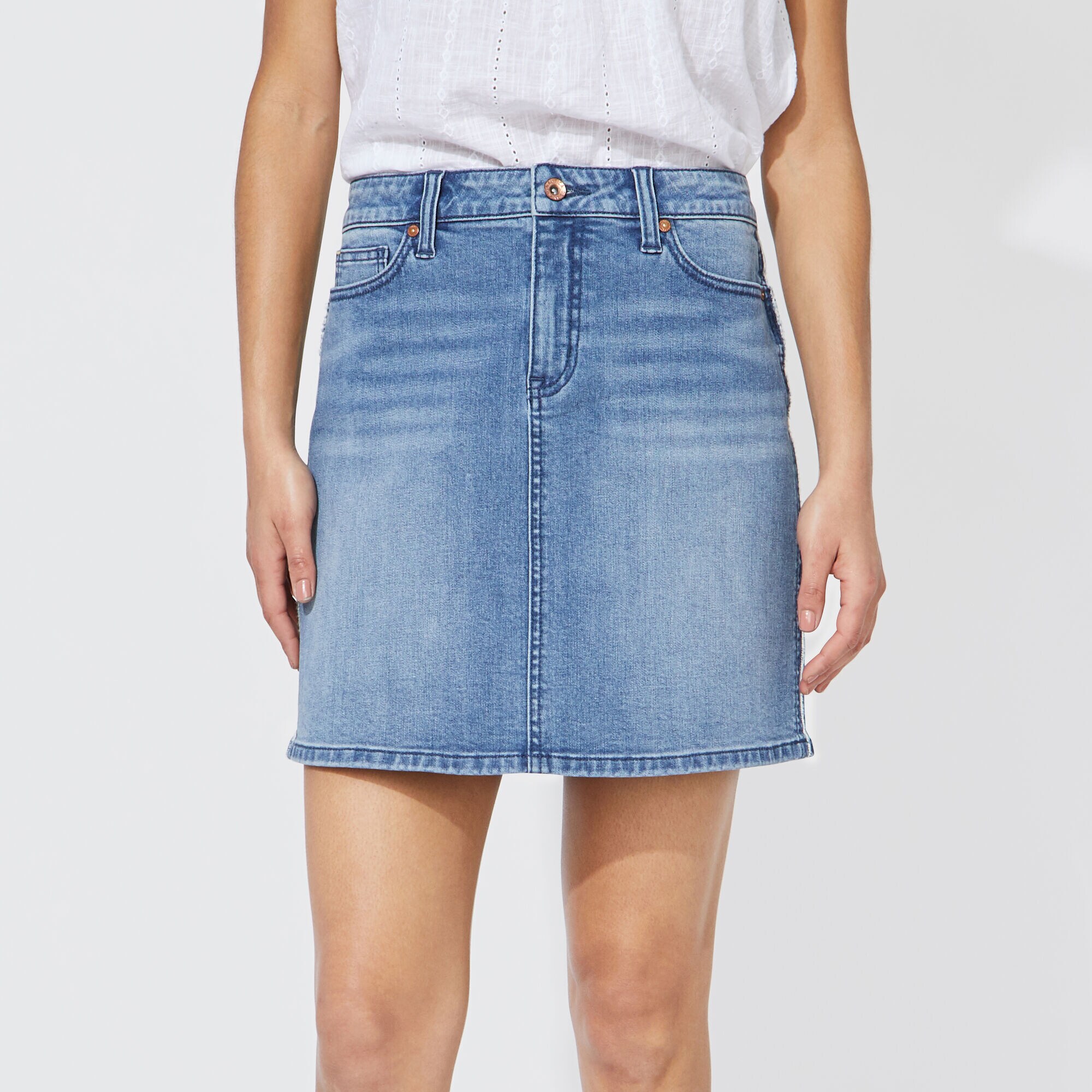 NAUTICA JEANS CO. FRAYED DENIM SKIRT,Ocean Blue,large