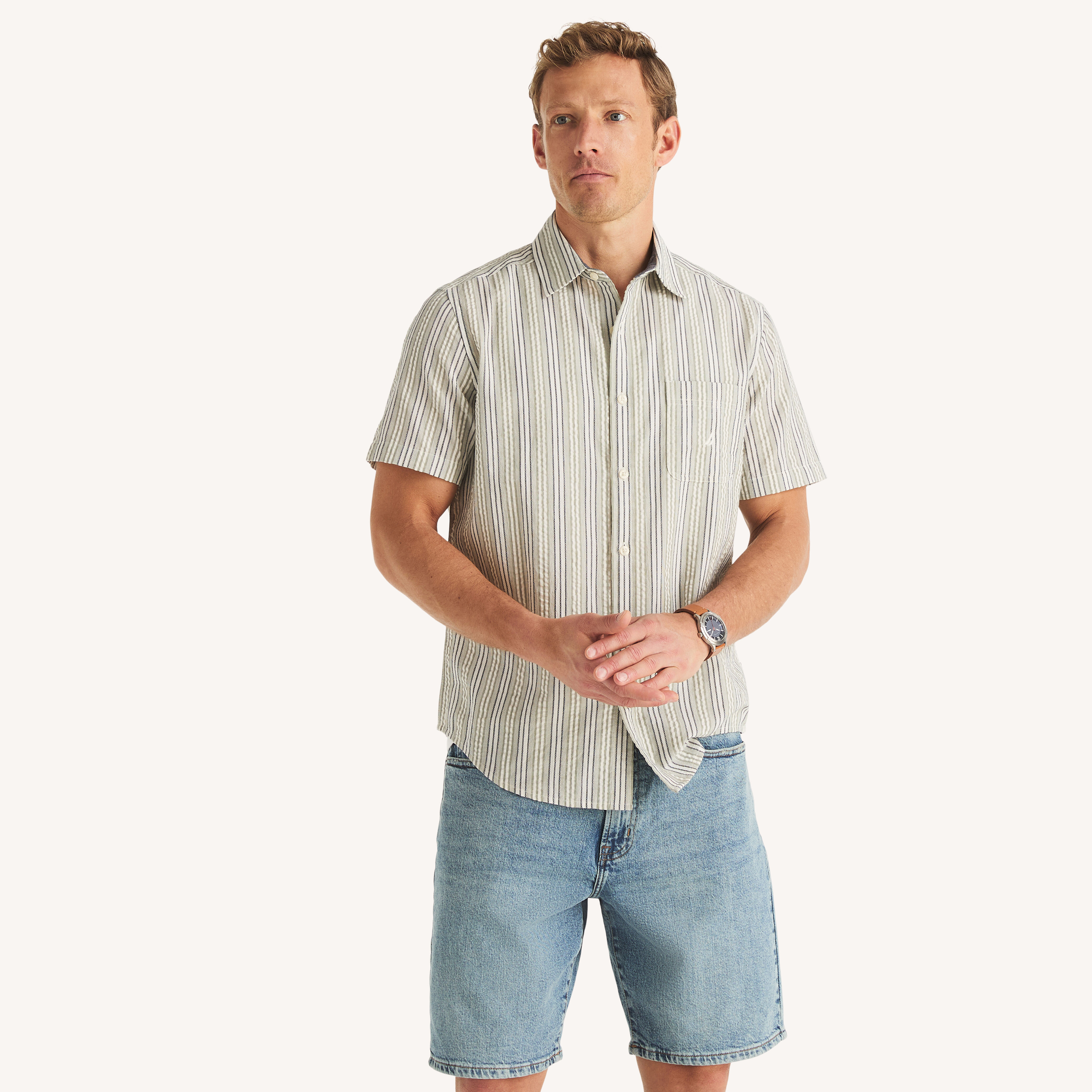 Short-Sleeve Striped Seersucker Shirt | Nautica