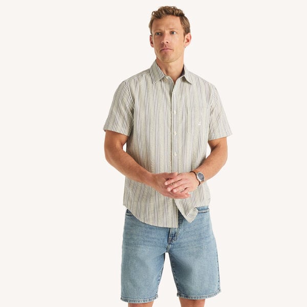 Short-Sleeve Striped Seersucker Shirt