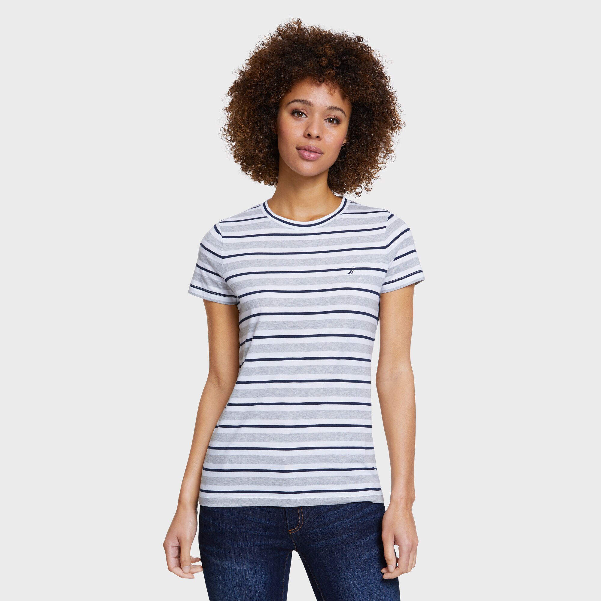 Stripe Short Sleeve Jersey Tee,Fog,large