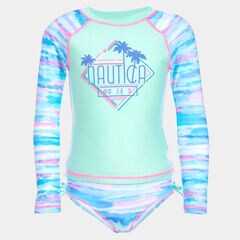TODDLER GIRLS' WATERCOLOR PRINT RASH GUARD (2T-4T),Jade Forest Heather,large