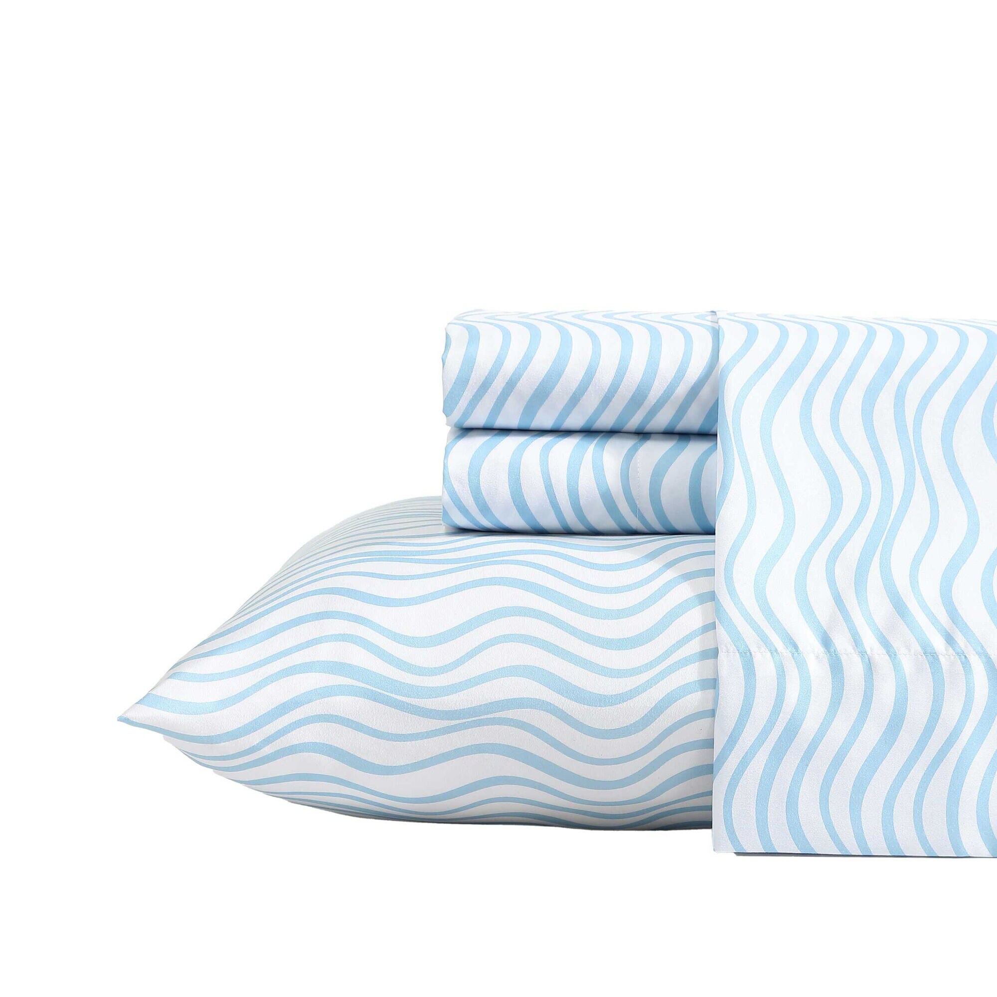 Lineary Waves Blue Queen Sheet Set,Classic Blue,large