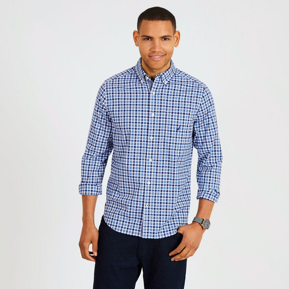 Classic Fit Plaid Long Sleeve Shirt,J Navy,large