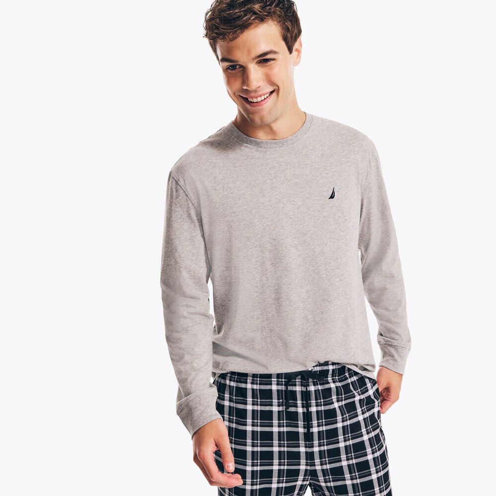 PLAID PAJAMA PANT SET,Grey Heather,large