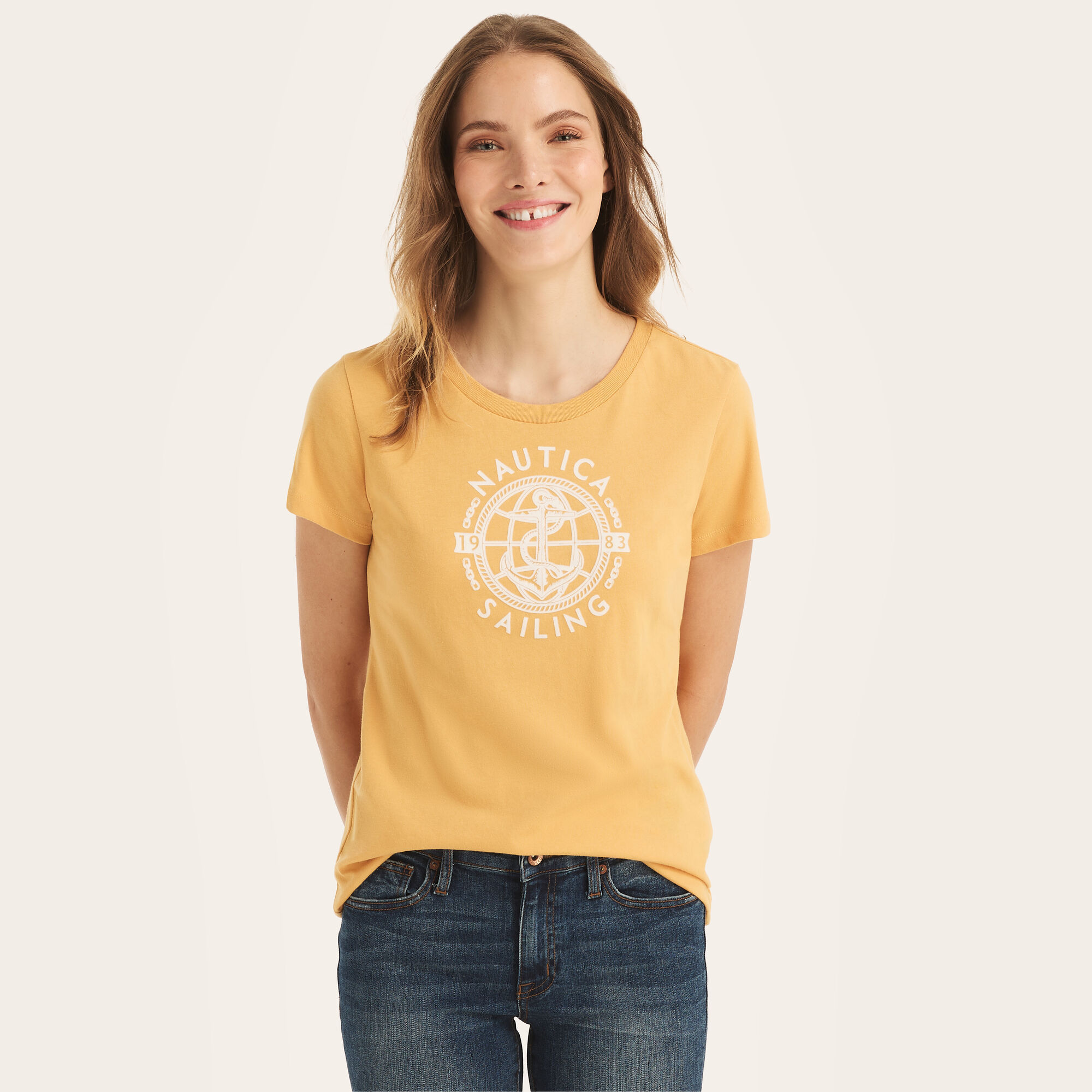 Sustainably Crafted Sailing Logo Graphic T-Shirt,Golden Apricot,large
