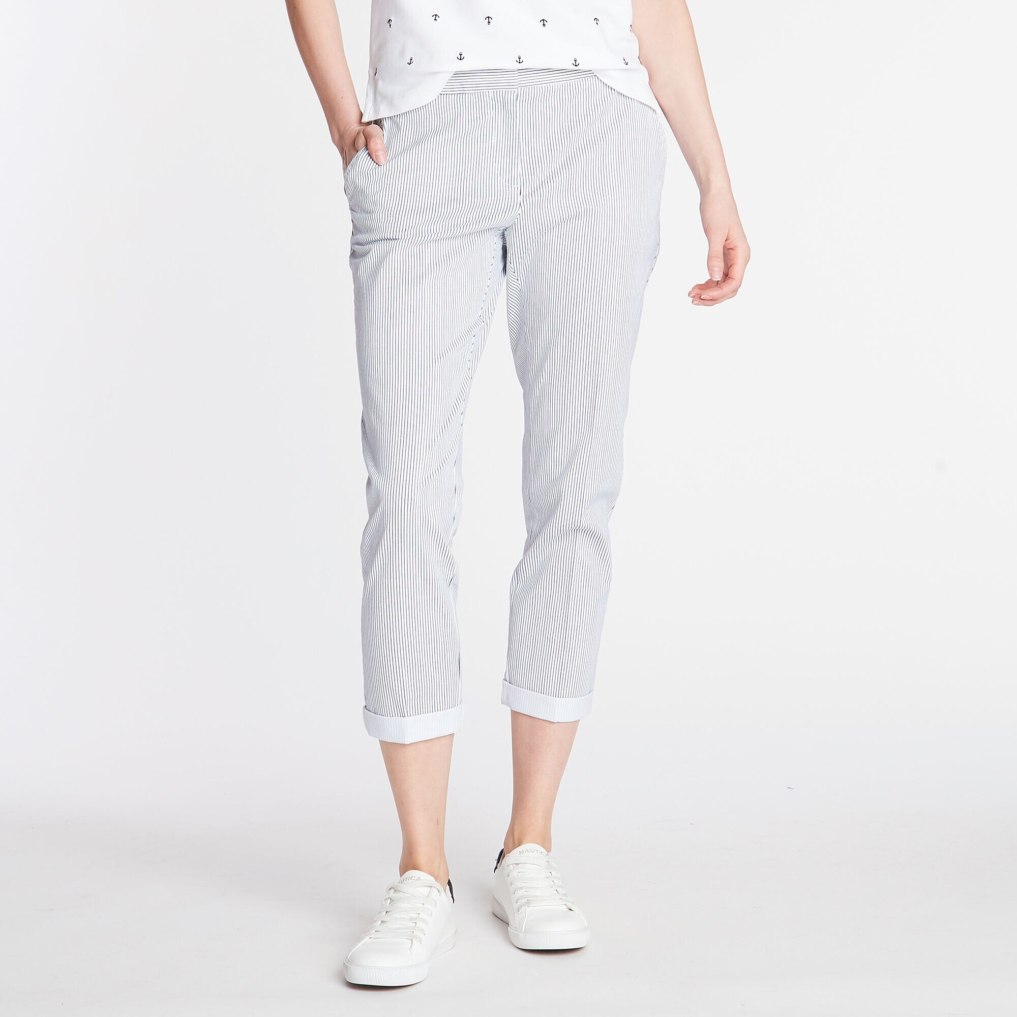 CLASSIC FIT CHINO PANT IN STRIPE,Bright White,large