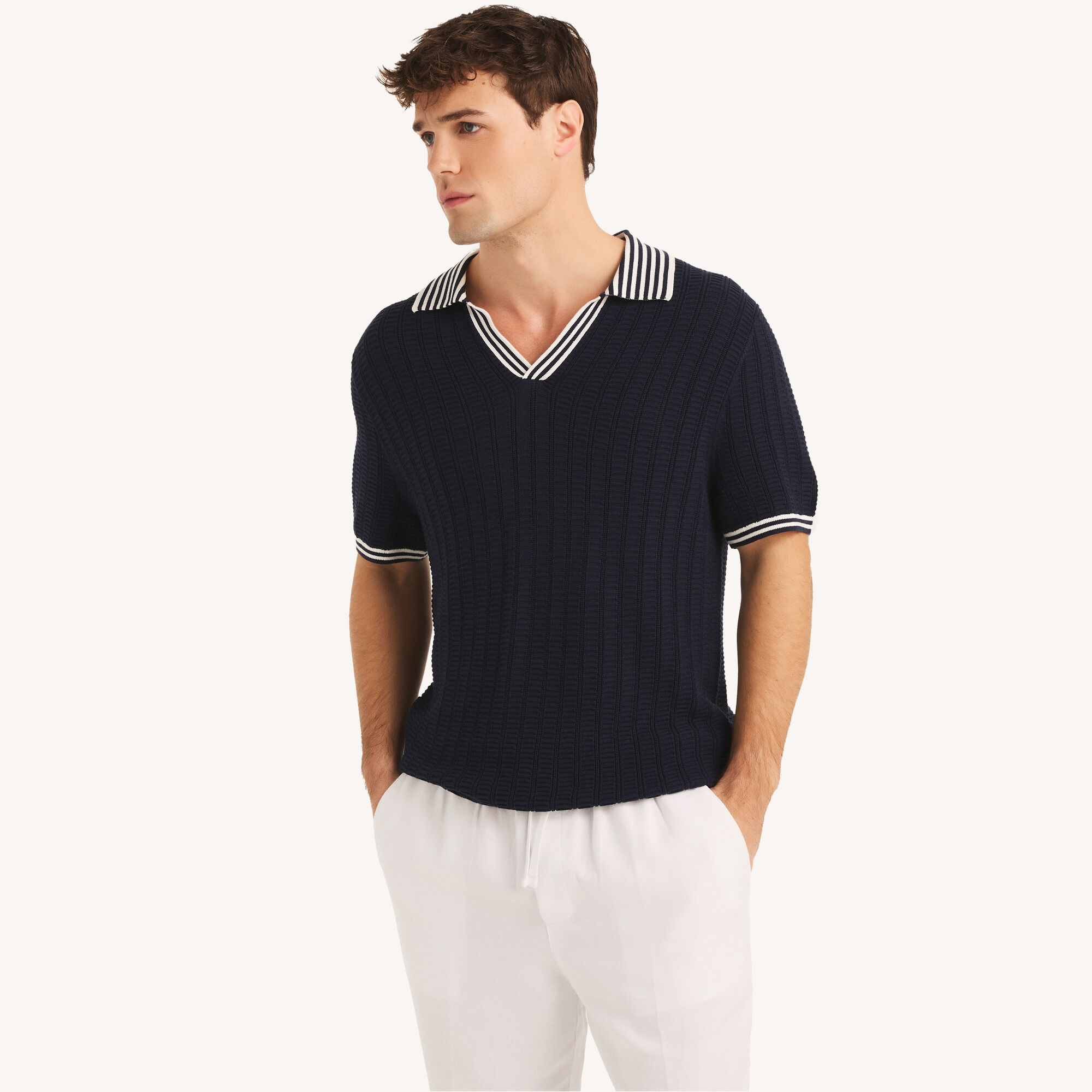 Textured Sweater Polo,Stellar Blue Heather,large