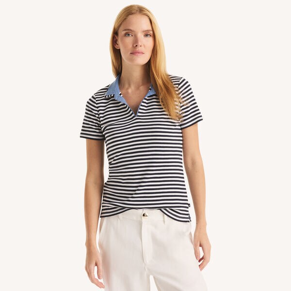 Double-Collar Striped Short-Sleeve Polo