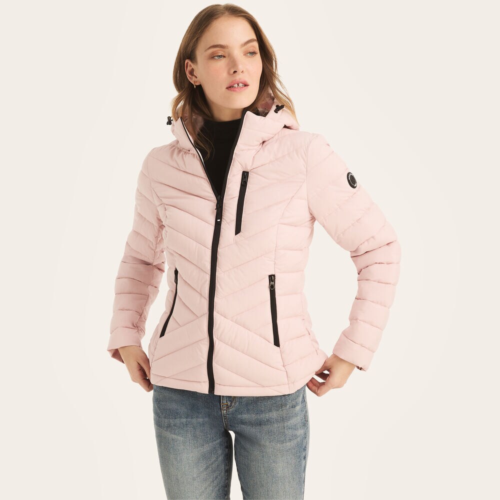 Short Puffer Jacket With Hood,Light Pink,large