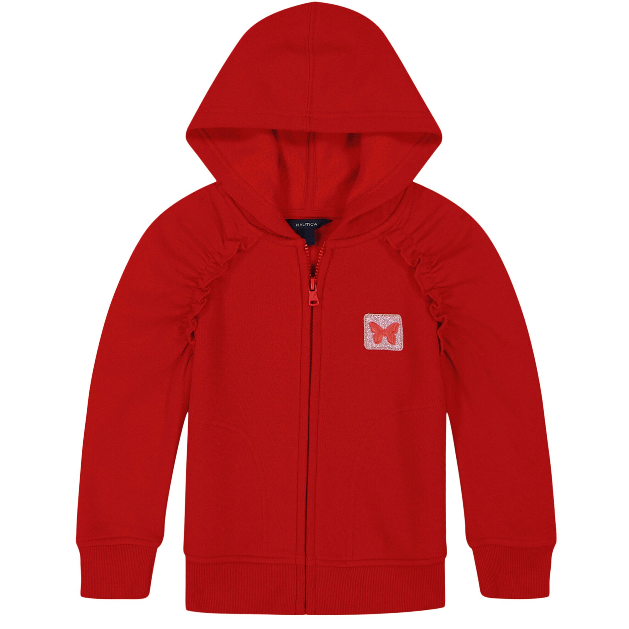 Girls' Ruffle Trim Fleece Hoodie (7-16),Macintosh,large