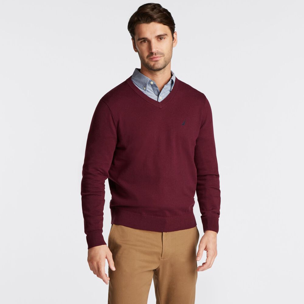 BIG & TALL V-NECK NAVTECH SWEATER,Royal Burgundy,large