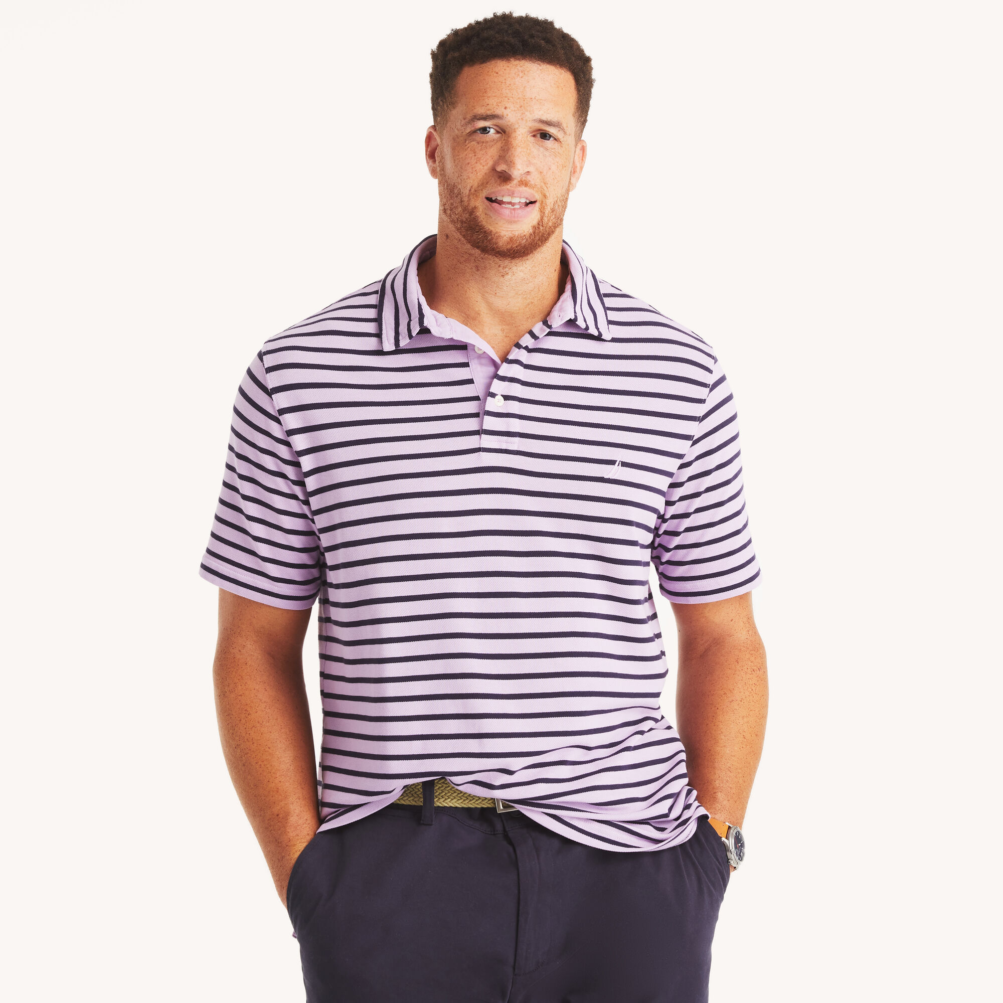 Big & Tall Classic Fit Deck Striped Polo,Lavendula,large