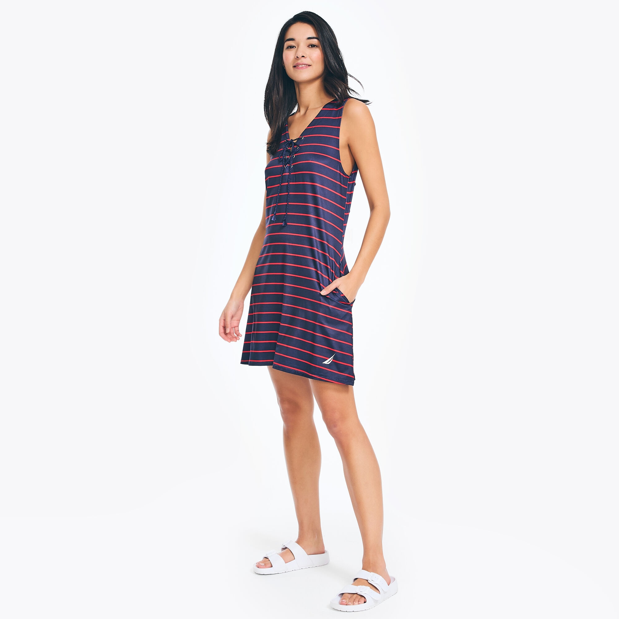 Striped Cover-Up Dress,Tomales Red,large
