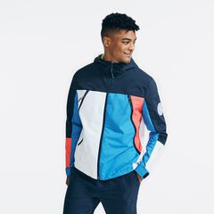 COLORBLOCK HOODED JACKET,Navy,large