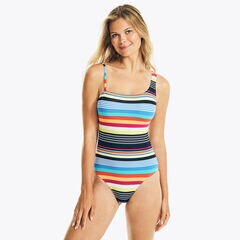 STRIPED ASYMMETRICAL ONE-PIECE SWIM,Multi,large