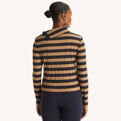 Striped Turtle-Neck Top,Navy,large