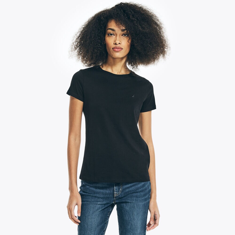 Solid Crewneck T-Shirt,True Black,large
