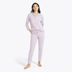 QUARTER-SLEEVE STRIPED JOGGER SLEEP SET,Octopus Grey,large