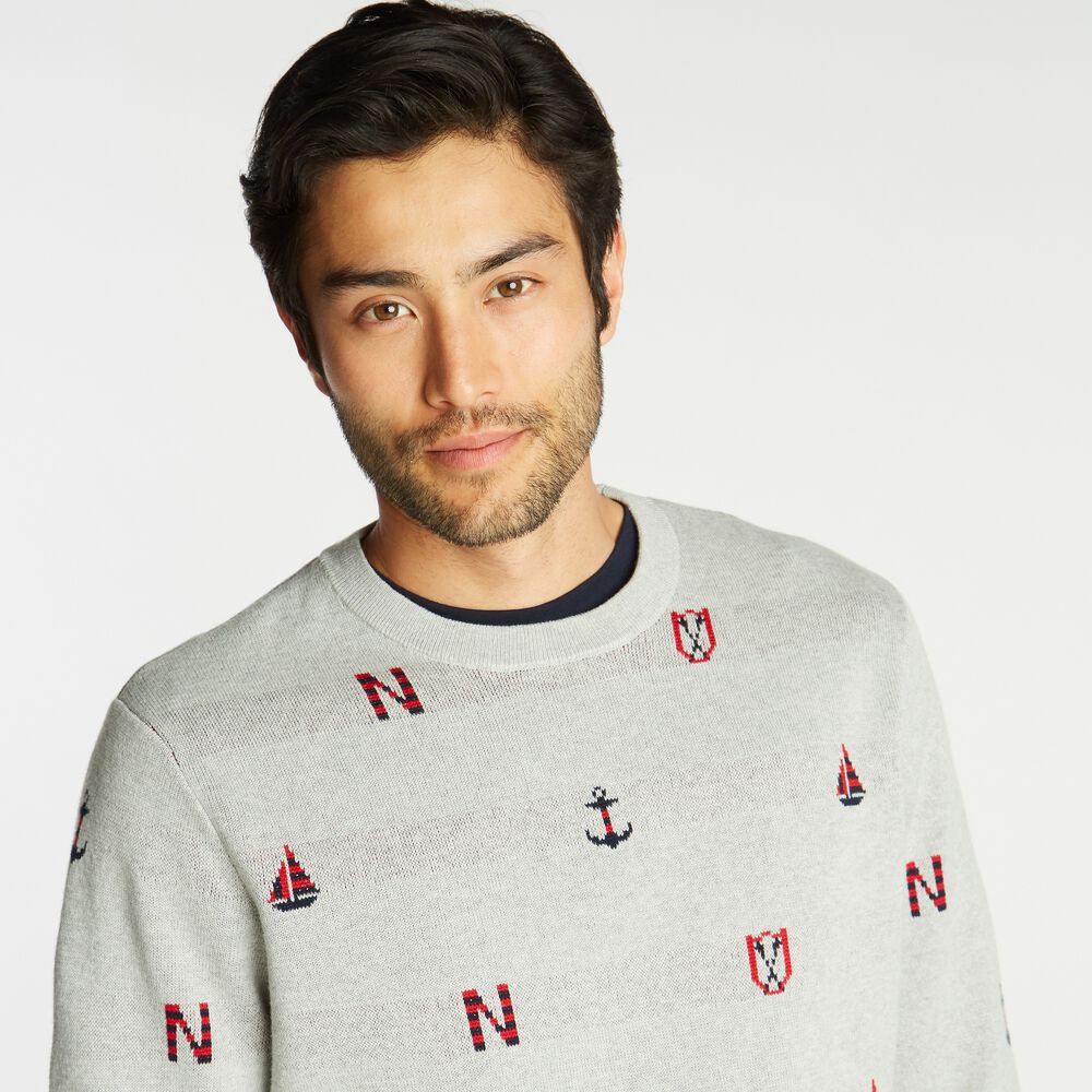 NAVTECH JACQUARD CREWNECK SWEATER,Grey Heather,large
