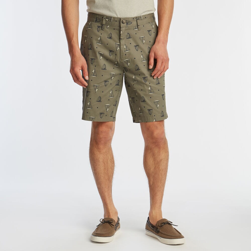 8.5" SLIM FIT DOT AND SAILBOAT PRINT SHORTS,Hillside Olive,large