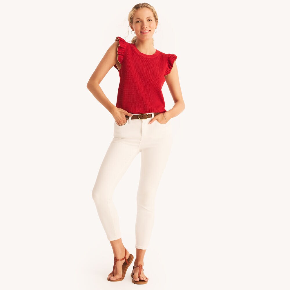 Ruffle Sleeveless Sweater,Teaberry,large