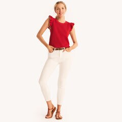 Ruffle Sleeveless Sweater,Teaberry,large