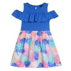 Little Girls' Fit & Flare Dress in Palm Print (4-7),Angel Blue,large