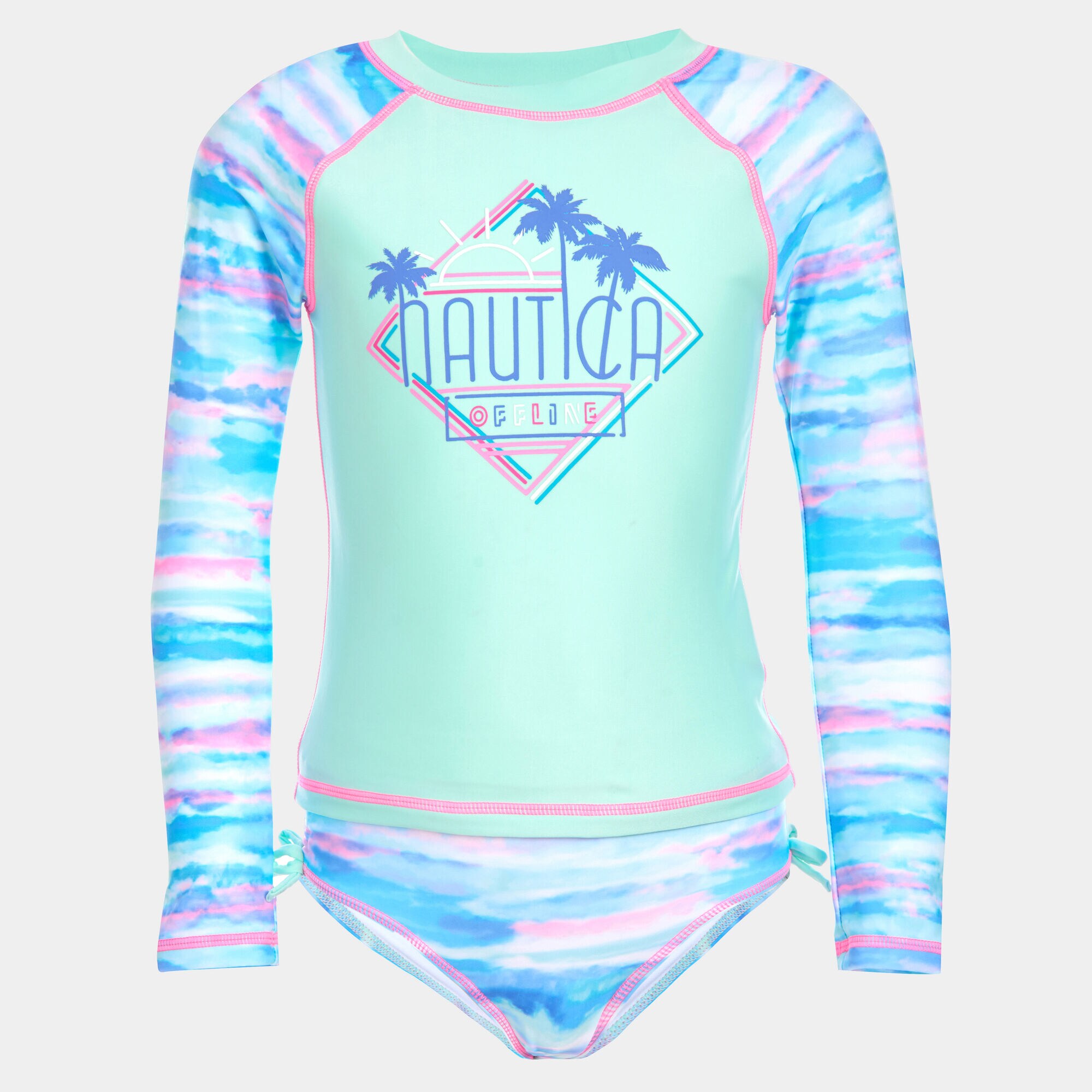 GIRLS' WATERCOLOR PRINT RASH GUARD (8-20),Jade Forest Heather,large