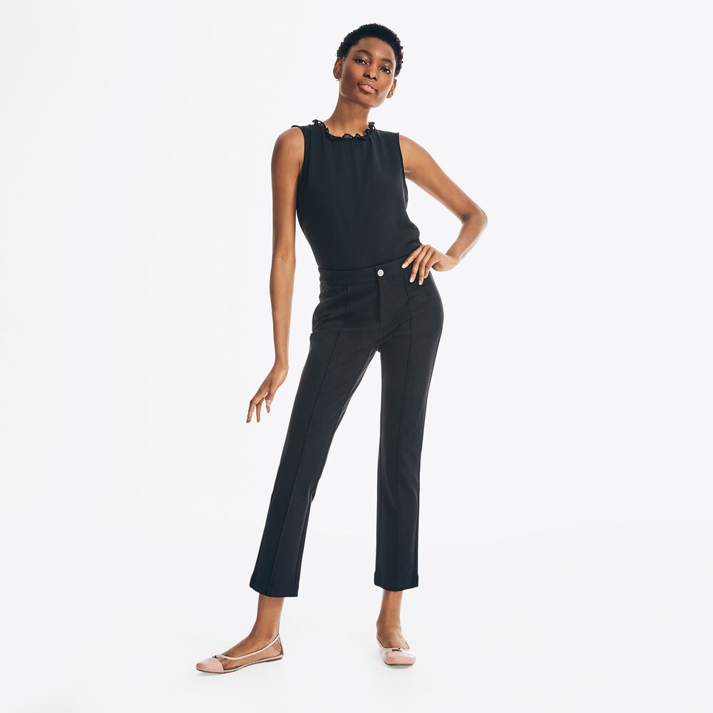 STRAIGHT LEG PONTE PANT,True Black,large