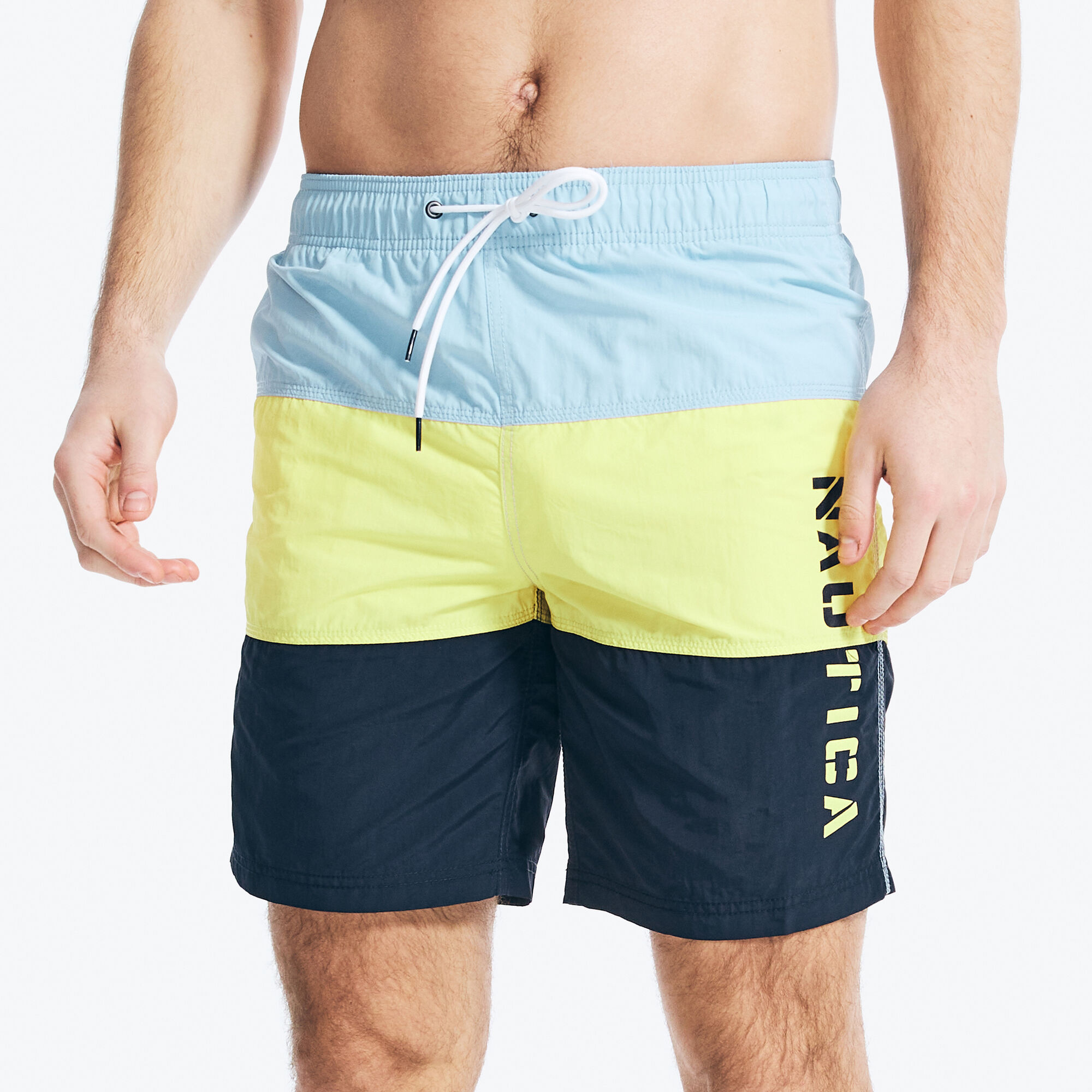 8" COLORBLOCK LOGO PRINT SWIM SHORTS,Cobalt Wave,large