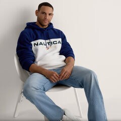 Color Blocked Logo Fleece Hoodie,Sail White,large