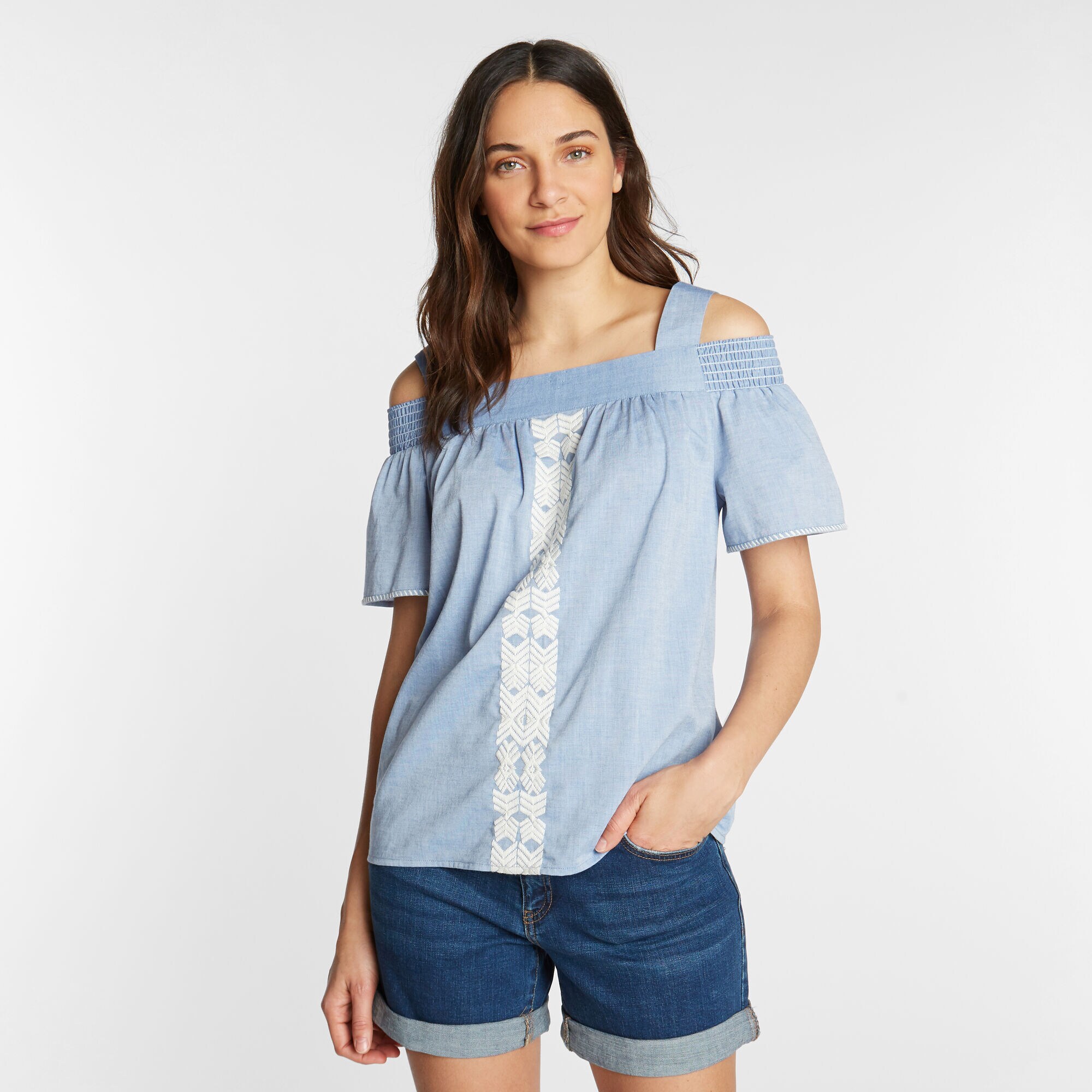 COLD SHOULDER EMBROIDERED TOP,Limoges,large