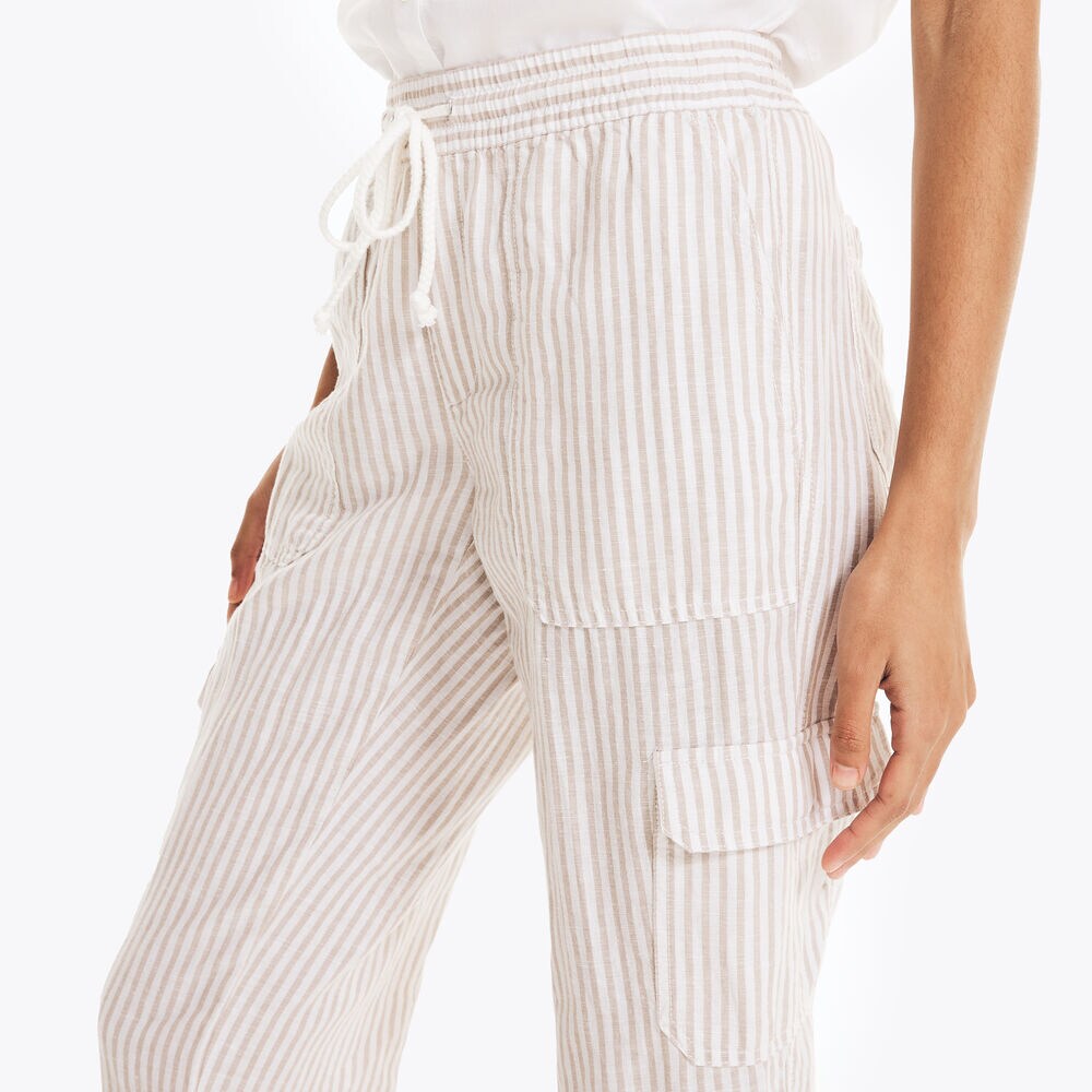 STRIPED LINEN UTILITY PANT,Oxford Tan,large